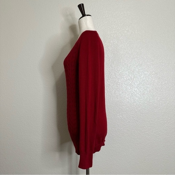 Talbots Wool Blend Red Fisherman Cable Knit Long Sleeves Sweater, Sz Medium - Picture 5 of 13